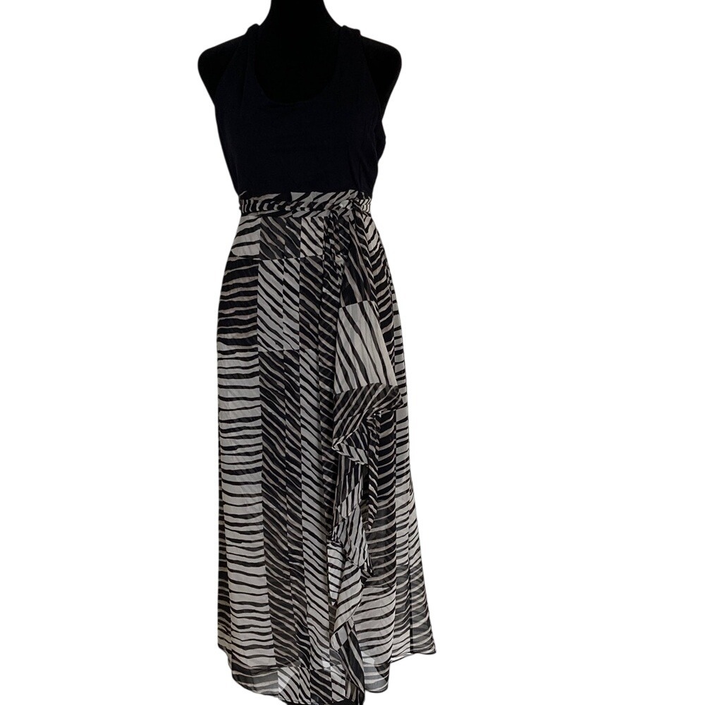 CAbi Black and White Cha Cha Maxi Skirt Dress with Zebra Print